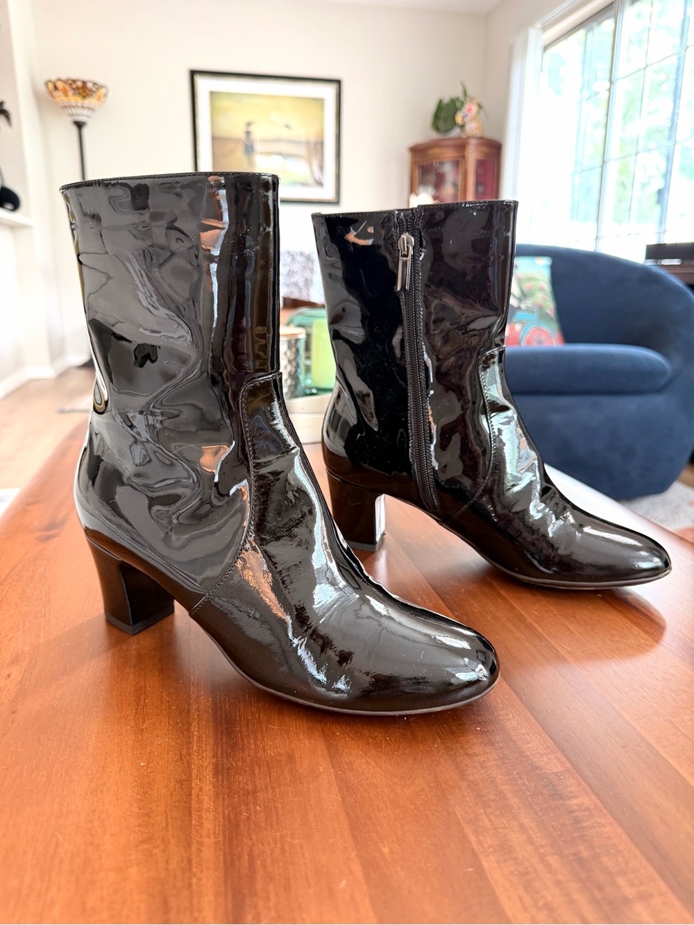 Aquatalia Marvin K Black Patent Leather Boots 7.5 Italy